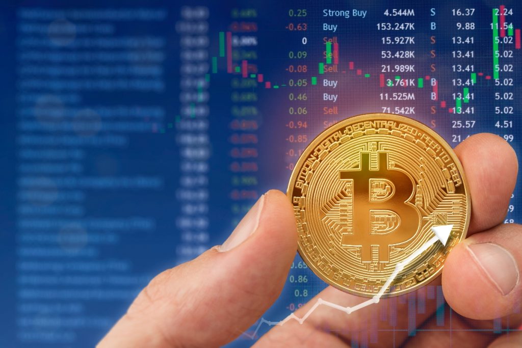 A person holding a Bitcoin